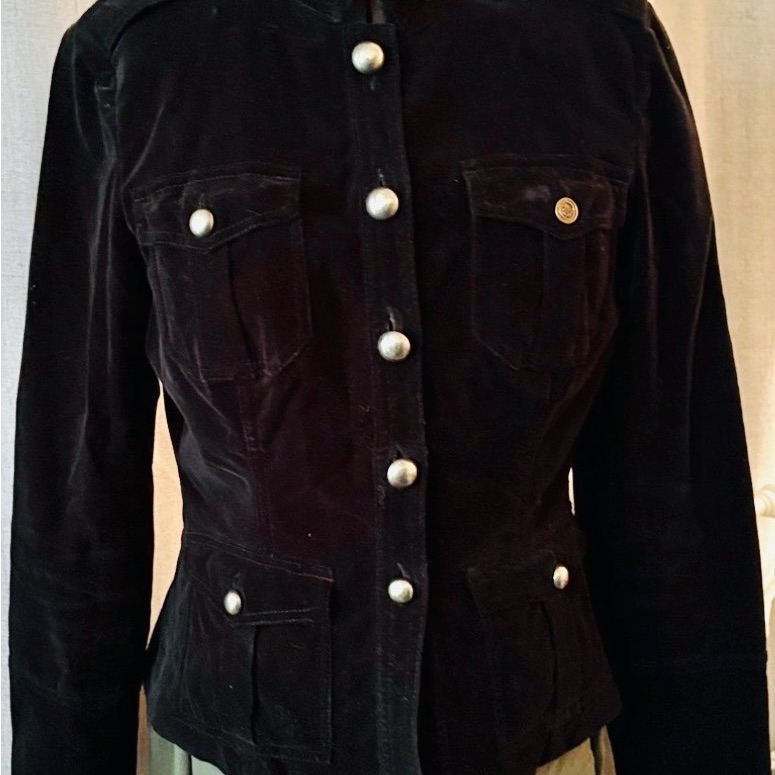 Elegant Black Women's Utility Jacket Military Style Velour